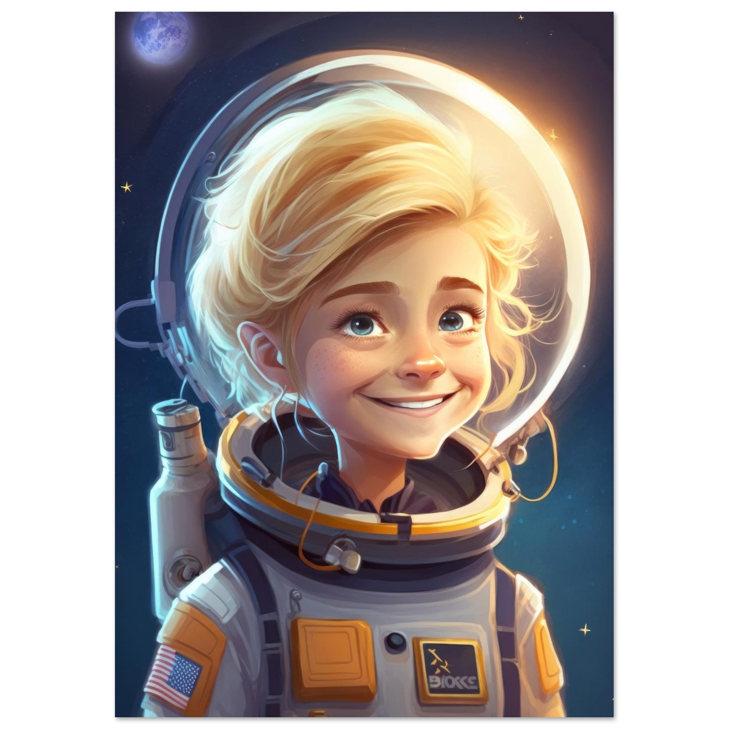 Little Heroes Astronauts Girl 3 Premium Matte Poster | Encouraging Children's Wall Art